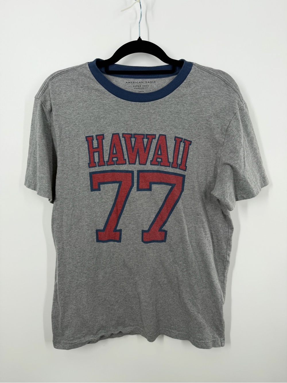 American Eagle Super Soft Gray Hawaii 77 Ringer Tee